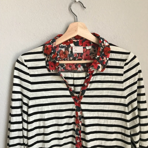 Anthro POSTMARK striped and floral print popover - Picture 4 of 8